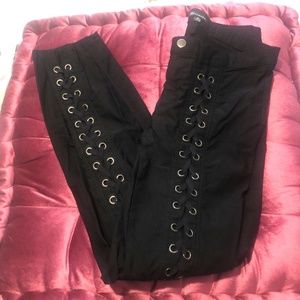 Shinestar Black Front Lace Up Skinny Jeggings Pant
